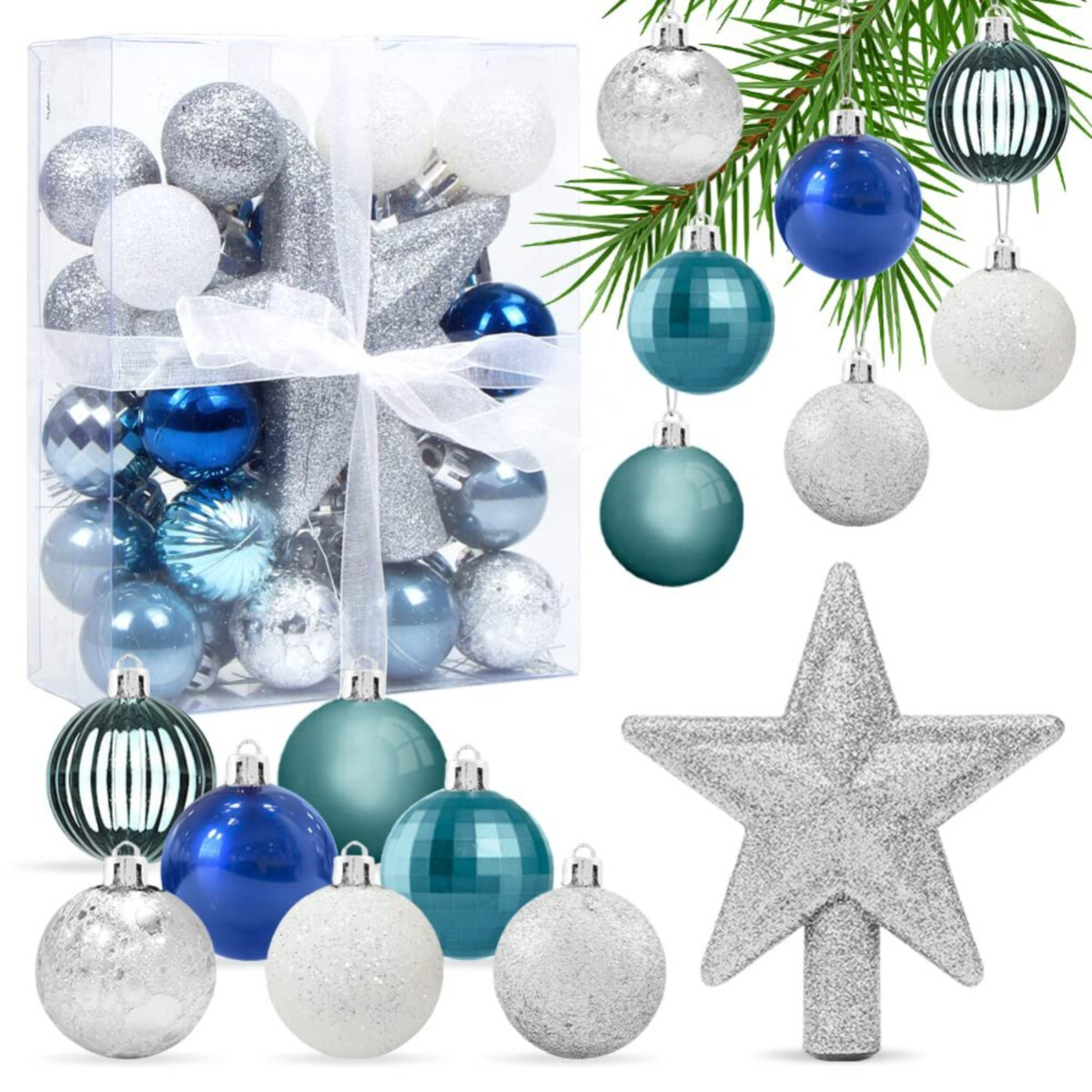 30 Chirimbolos Adorno Navidad 30mm Glitter Brillante Opaco - Variante Color Azul 