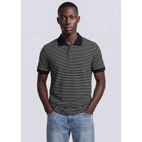 CAMISA POLO MM MASC LISTRADO PRETO E BRANCO