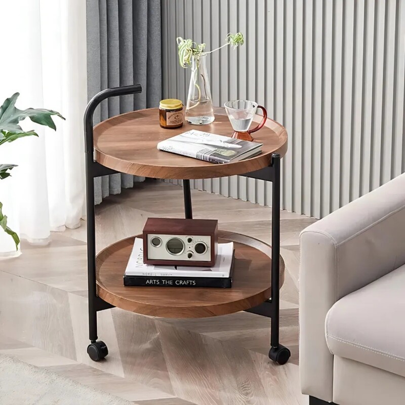 Mesa Auxiliar Redonda Nhome con ruedas 40x55cm Marron