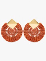 Pendientes Maxi Redondos Con Rafia naranja