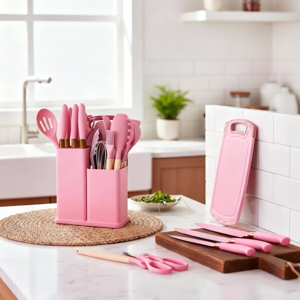 Set de 19 Utensilios para Cocina Silicona Antiadherente IMBACK Rosa Set de 19 Utensilios para Cocina Silicona Antiadherente IMBACK Rosa