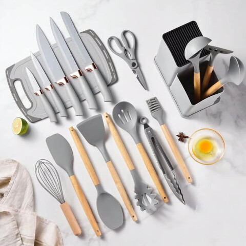 Set de 19 Utensilios para Cocina Silicona Antiadherente IMBACK Gris Set de 19 Utensilios para Cocina Silicona Antiadherente IMBACK Gris