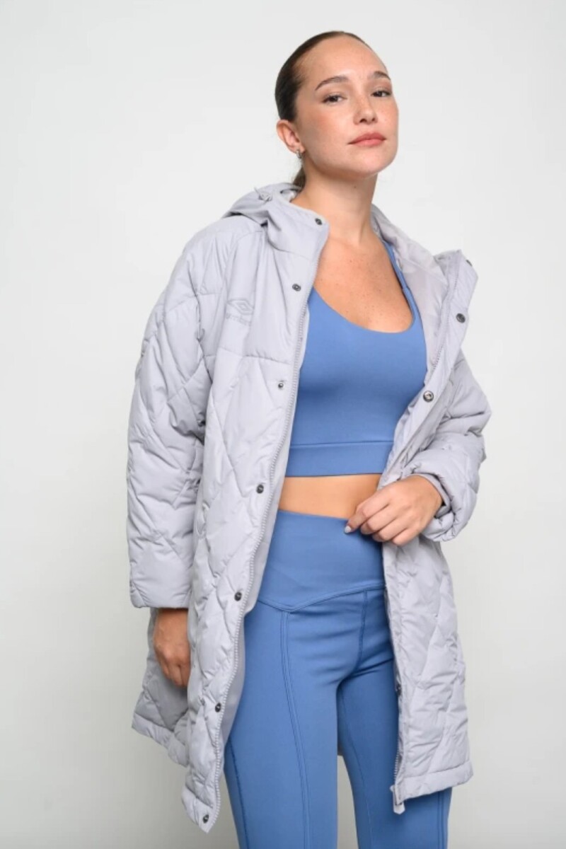 Campera puffy umbro capitoneada larga con capucha Gris