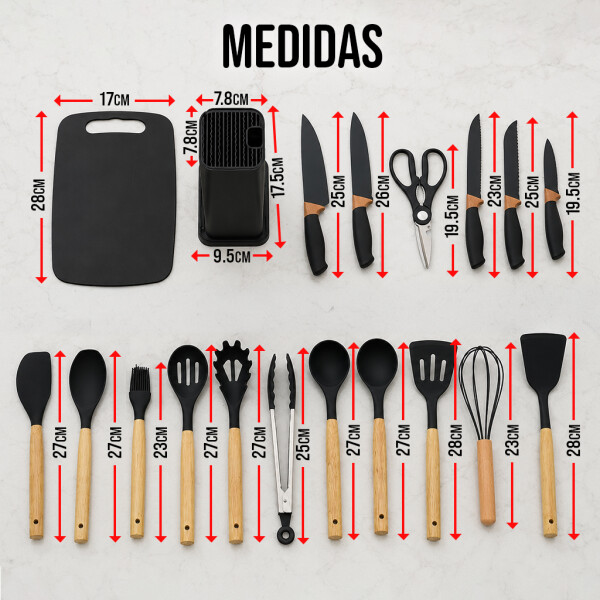 Set de 19 Utensilios para Cocina Silicona Antiadherente IMBACK Negro Set de 19 Utensilios para Cocina Silicona Antiadherente IMBACK Negro