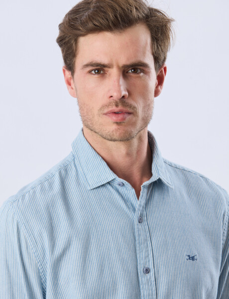 CAMISA RAYADA DE LINO Azul