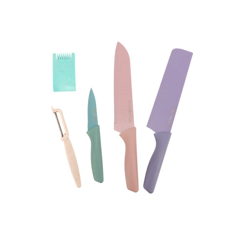 Set cuchillos y pelador x 6 unidades de colores psateles Unica