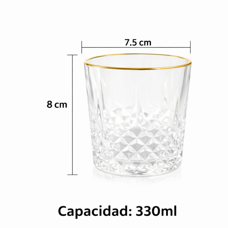 Vaso de Vidrio para Whisky Set 6 unidades Borde Dorado -Cap 320 Ml Vaso de Vidrio para Whisky Set 6 unidades Borde Dorado -Cap 320 Ml