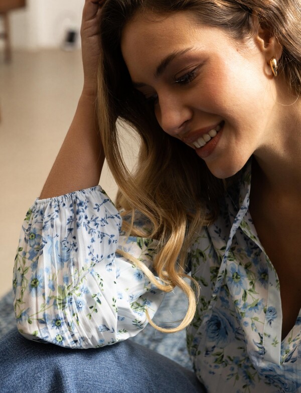Blusa Gasa Plisada AZUL/MULTI