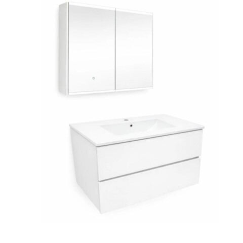 Mueble de baño suspendido Blanco Dmc y espejo botiquín 75 cm Vip blanco Mueble De Baño Suspendido Blanco Dmc Y Espejo Botiquín 75 Cm Vip Blanco