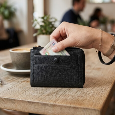 Billetera tarjetero cuerina con colgante - 11x14cm Negro