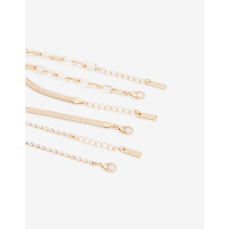 Set De Pulseras De Metal Y Strass Dorado