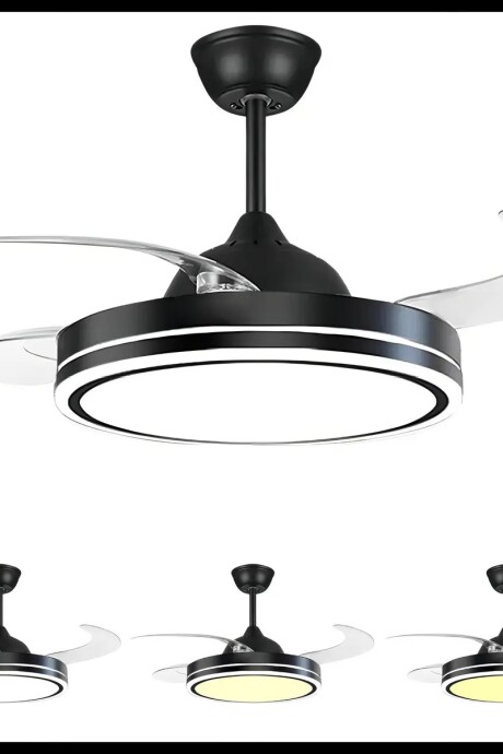 Ventilador De Techo Con Luz Retráctil Lámpara Led Control Retráctil negro