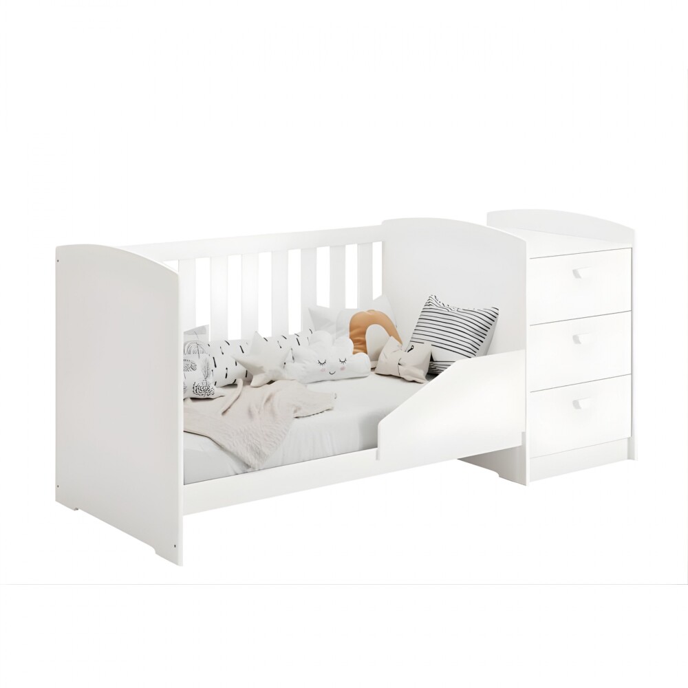 Cuna Convertible con Comoda Integrada 3 Cajones - Atlanta Blanco