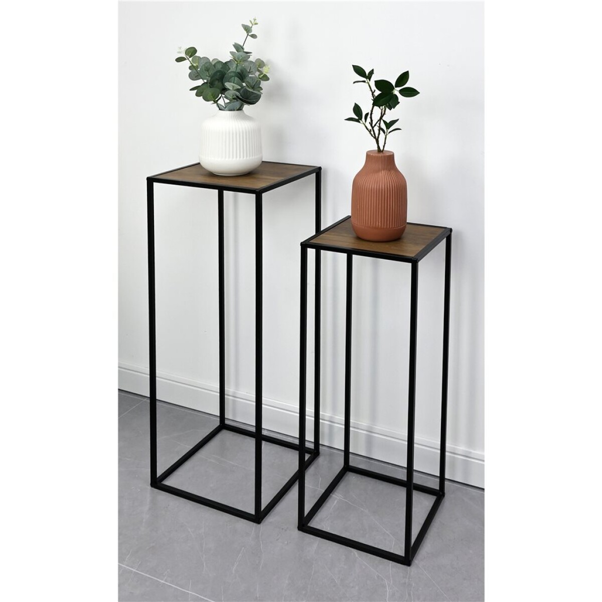 SET 2 MESAS AUX 27X27X70/23X23X60CM MADERA Y METAL 