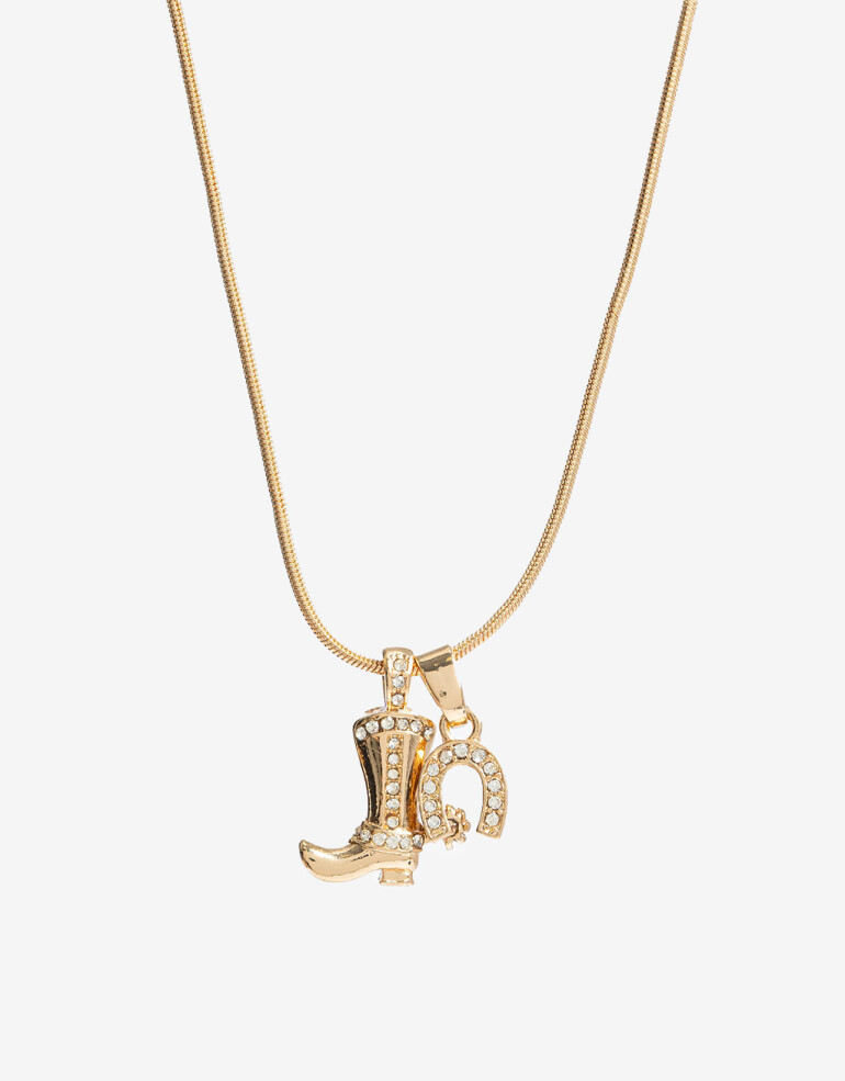 Cadena Corta con Dije Metal Collar Dije Bota Y Herradura Cowboy - Dorado