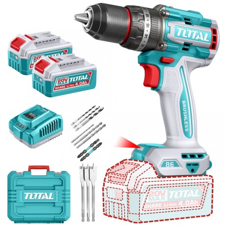 Taladro Percutor Y Atornillador 20v 86Nm - Doble Batería, Cargador Y Maletín - Sin Carbones Taladro Percutor Y Atornillador 20v 86Nm - Doble Batería, Cargador Y Maletín - Sin Carbones