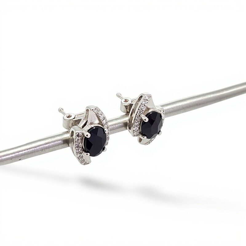 Caravanas Oval-Plata 925-Con Onix y Zirconia-CA4058 conpiedra