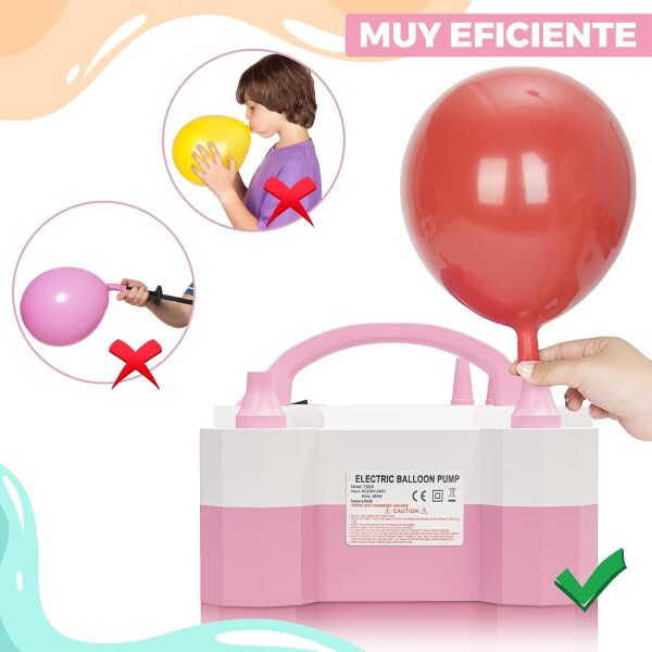 Inflador De Globos Eléctrico 2 Inyectores Cumpleaños Fiestas Variante Color Rosa