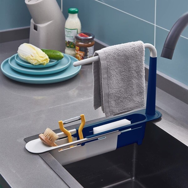 Organizador Extensible Escurridor Base Fregadero Pileta Variante Color Azul
