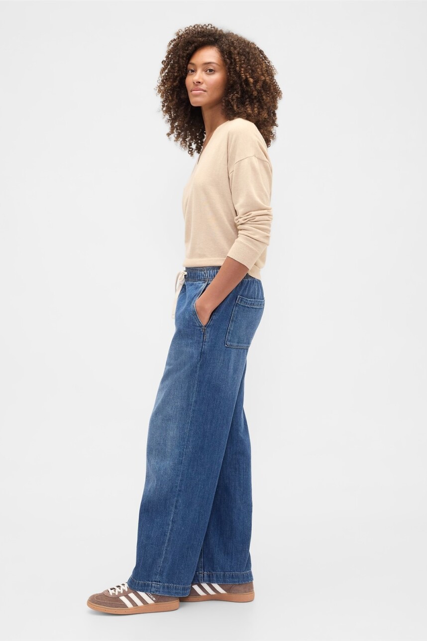 Jean Pull On Wide Leg Mujer Dark Wash