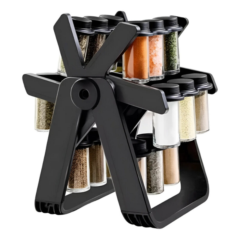 Especiero Condimento Giratorio 360 Capacidad 18 Piezas Negro
