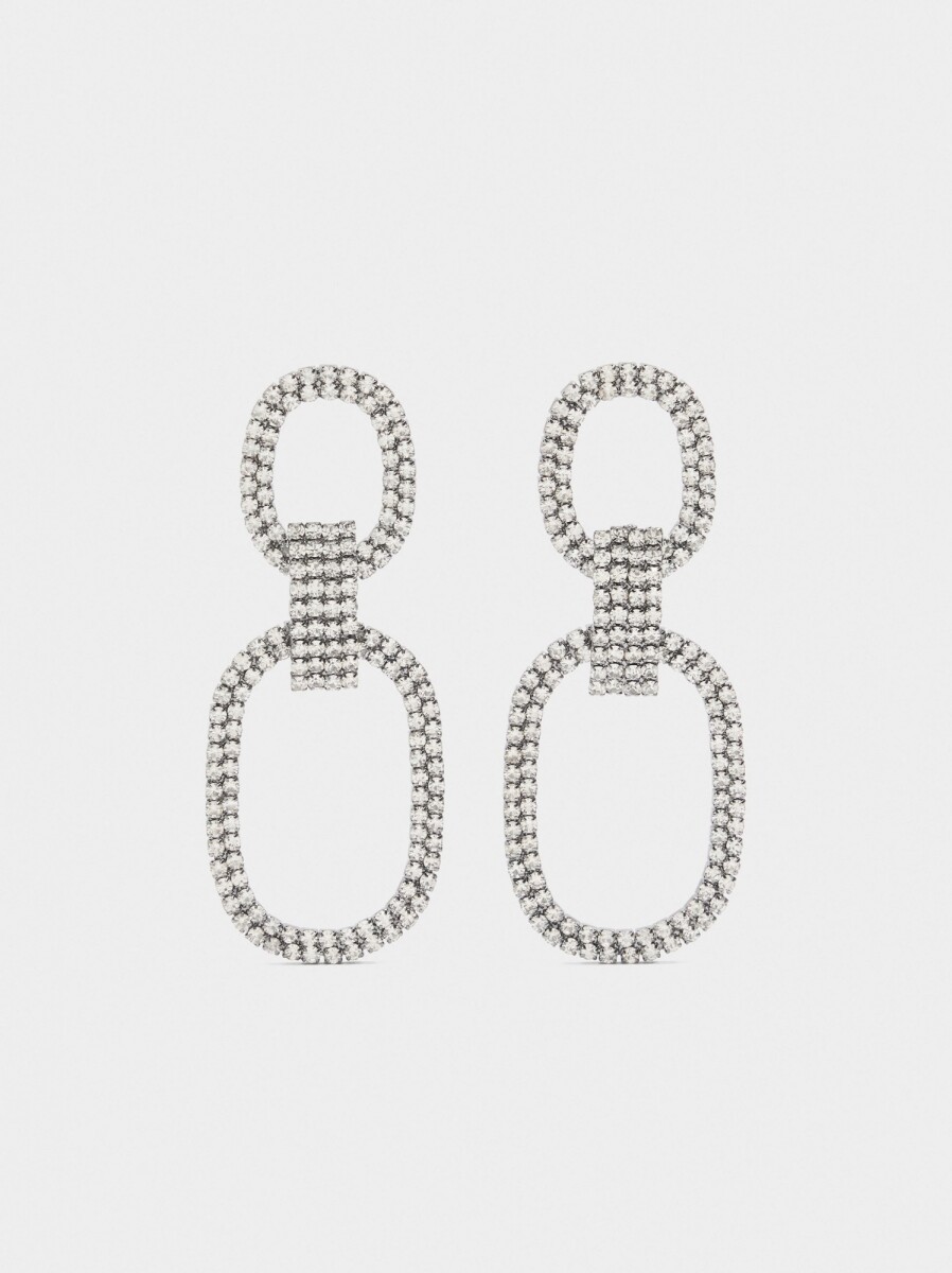 Pendientes Maxi Aro Doble Con Cristales - plateado 