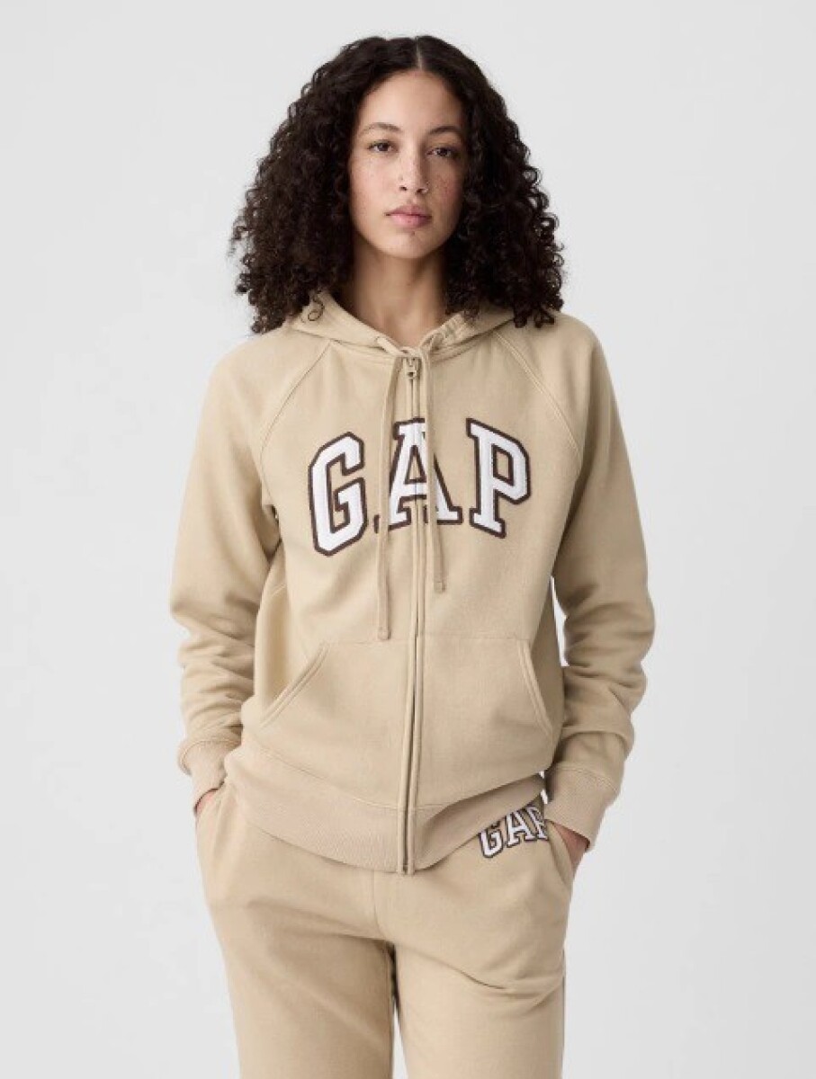 Buzo Canguro Con Cierre Logo Gap Mujer - Travertine Brn 15-1114 