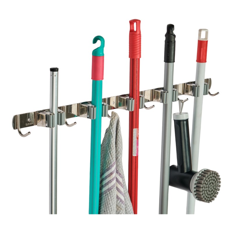 Soporte Escoba X 5 Clip Acero Inox Con Ganchos Casa Practica Sin Color