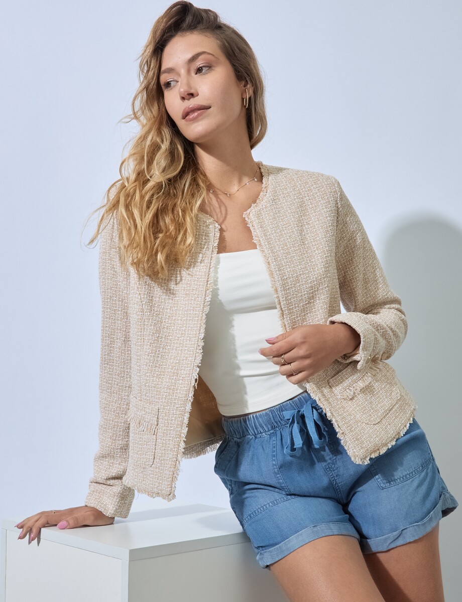 Chaqueta Tweed Crop - Beige 