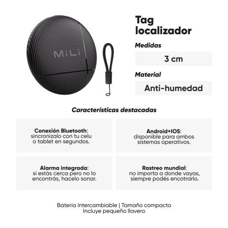 Tag Localizador para Android+IOS con llavero Negro