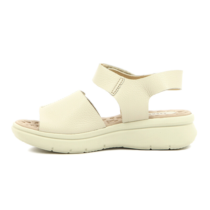 Country Sandalia Mujer Tira Ancha Con Velkro Y Pulsera Blanco