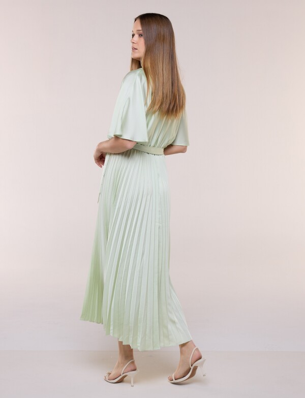Vestido Saten Plisado VERDE CLARO