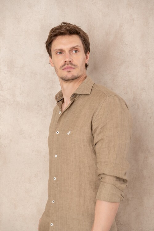 Camisa Lino Hudson Collar Tostado