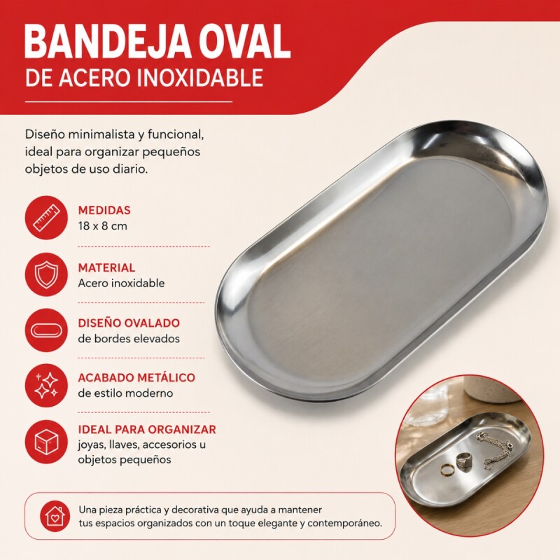 Bandeja Oval 18x8 cm metal PLATA