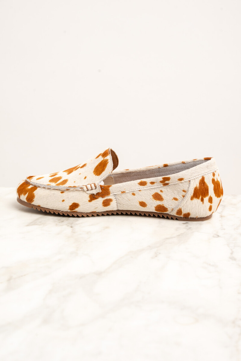 Mocasin Pelo Animal Print Vaca Camel
