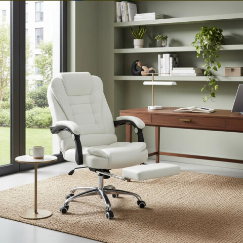 Silla Oficina Sillon Escritorio Ejecutiva Ergonomica Cuero con apoyapies IMBACK Color Blanco Silla Oficina Sillon Escritorio Ejecutiva Ergonomica Cuero con apoyapies IMBACK Color Blanco