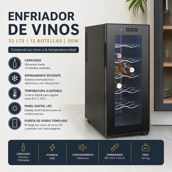 Enfriador De Vinos 12 Botellas Con Control De Temperatura Zln4681 ENFRIADORA DE VINOS ZILAN ZLN4681