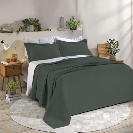 Juego Colcha y Funda Dohler King 100% Microfibra Verde Oscuro