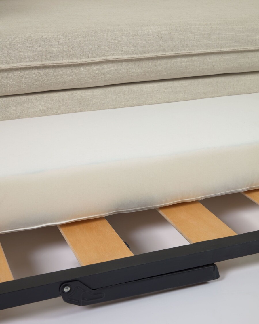 Sofá cama Tanit blanco y patas de madera maciza de haya con acabado natural 210 cm