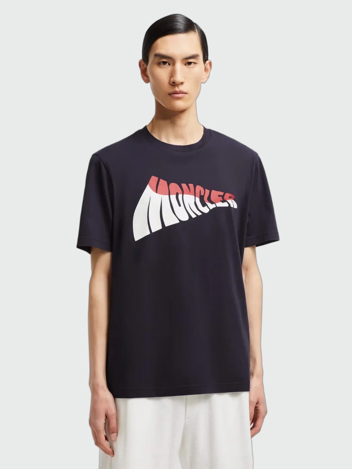 Moncler - Remera de Algodón Logo Azul Oscuro
