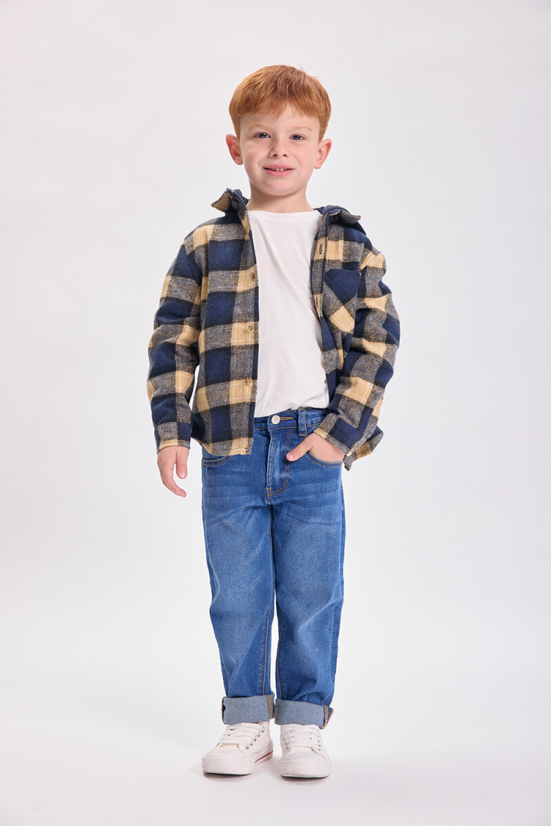 Sobrecamisa cuadros con capucha Azul