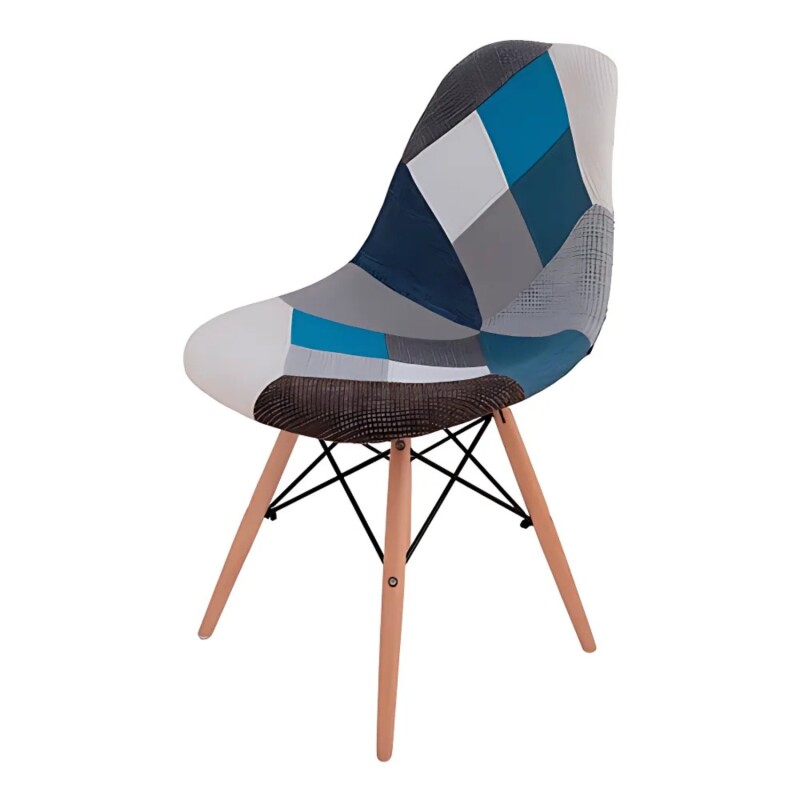 Silla Eames Patchwork Lumax De Diseño Moderno Con Patas De Madera Para Comedor Azul