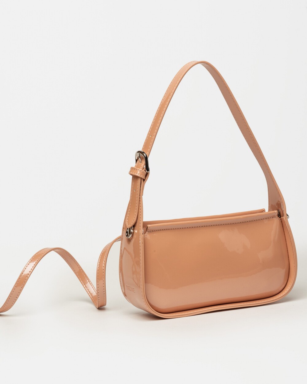 Cartera al hombro Leaf en efecto cuero charol Rosa