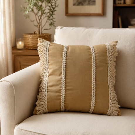 Almohadón con Trenzas y Flecos 45x45cm Beige
