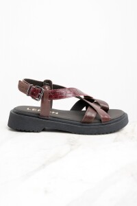 Sandalia Cuero Combinada Bordeaux
