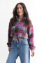 Buzo crop en corderito estampado FUCSIA