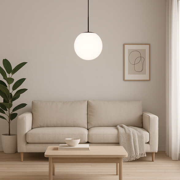 Colgante metal negro globo vidrio opal E27 Ø300mm BA0248