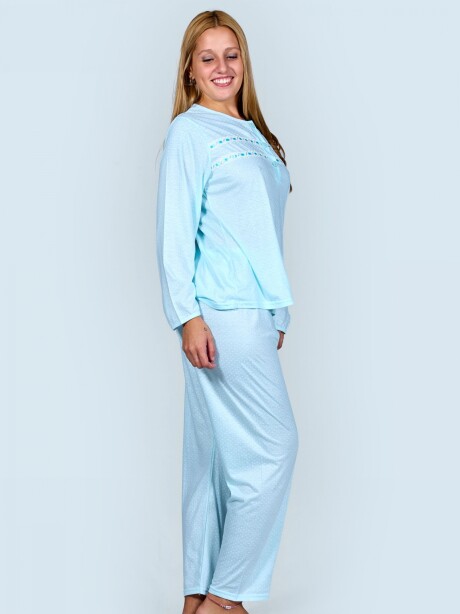 Pijama de algodón con lunares chiquitos América Celeste