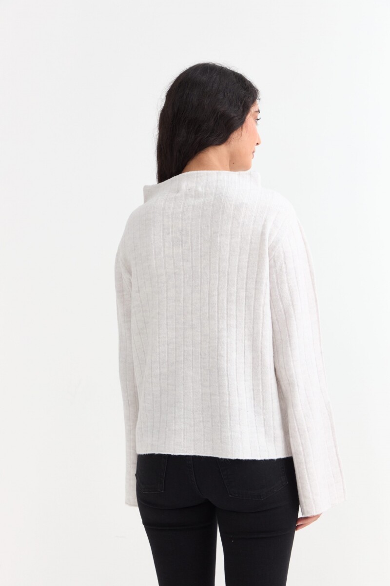 Sweater canalé con mangas oxford BLANCO