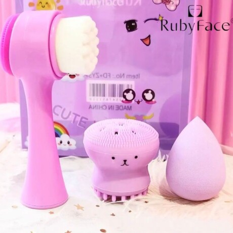 Set de limpieza Cuidado facial 3 piezas Maquillaje Rosa